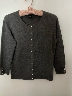 Sandra Pearl-Button Gray Cashmere Cardigan S